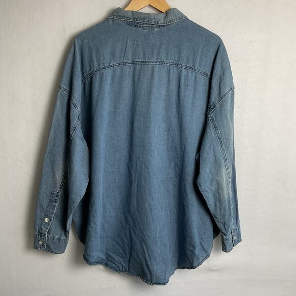 TopShop Moto Chambray Embroidered Button Up Blouse Denim US size 12 - Picture 4 of 12